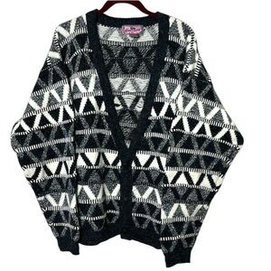 Vintage Concrete Heavy knit 3D cardigan grandpa sweater multicolor geometric L
